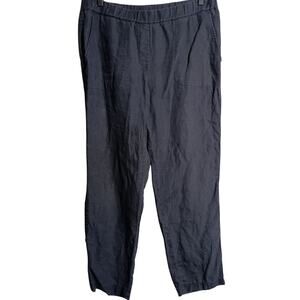 J Jill PureJill Pants Medium Gray 100% Linen Pull On Elastic Waist Roll Tab Ankl